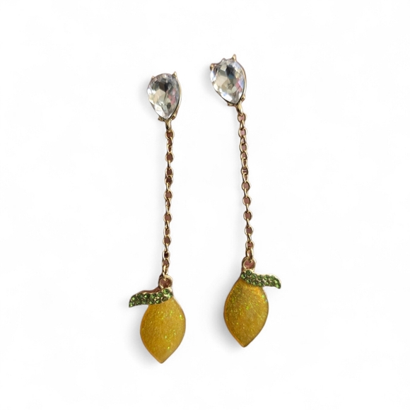 BaubleBar Jewelry - BaubleBar Lemon Drop Chain Dangle Earrings – Gold Tone Crystal Studs – 2.5”